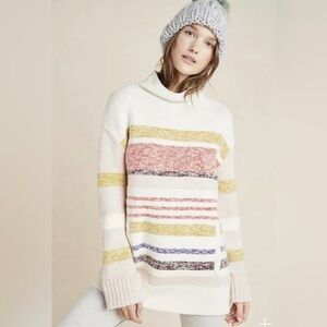 🧶 Anthropologie Elana Alpaca Wool Tunic Sweater XS Fuzzy Oversized Turtleneck
